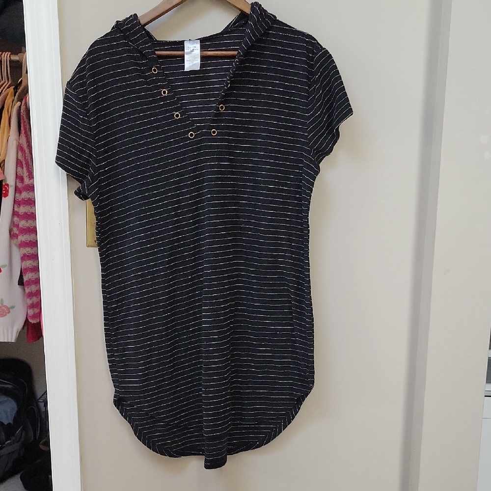 Black Striped Women's Swim Coverup